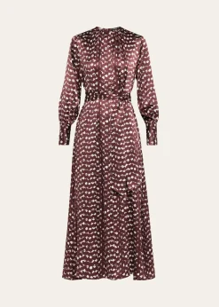 KitonLong-Sleeve Abstract-Print Silk Belted Maxi Dress