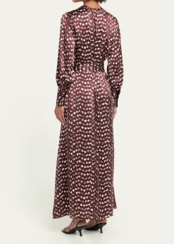KitonLong-Sleeve Abstract-Print Silk Belted Maxi Dress
