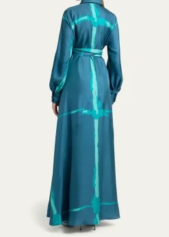 KitonPrinted Silk Long-Sleeve Maxi Shirtdress