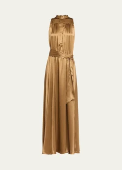 KitonSleeveless Gathered Silk Maxi Dress With Belt