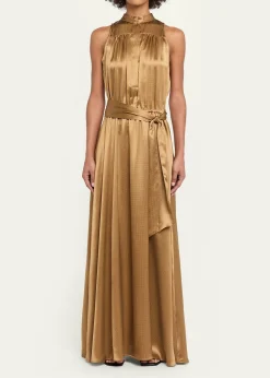 KitonSleeveless Gathered Silk Maxi Dress With Belt