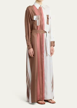 KitonStriped Silk Belted Maxi Shirtdress
