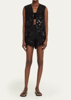 Kobi HalperinAshlyn Sequin Fringe Lace-Trim Shorts