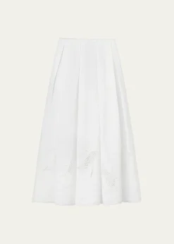 Lafayette 148 New YorkPleated Cutout Embroidered Linen Maxi Skirt