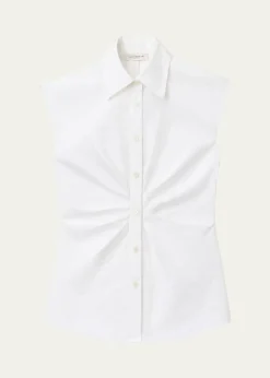 Lafayette 148 New YorkPleated-Front Organic Cotton Poplin Shirt