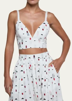 L'AgenceKaori Lipstick-Print Bralette Top