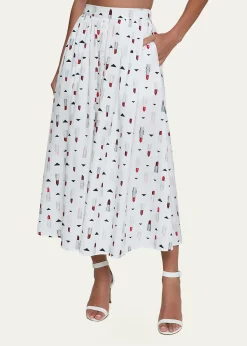 L'AgenceSeina Lipstick-Print Midi Skirt