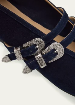 Le Monde BerylClaudia Suede Western-Buckle Ballerina Flats
