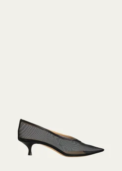 Le Monde Beryl40mm Babouche Mesh Kitten-Heel Pumps