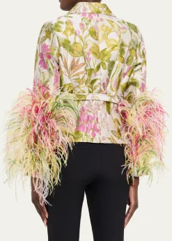 LibertineDianthus Jacquard Feather-Trim Single-Breasted Jacket