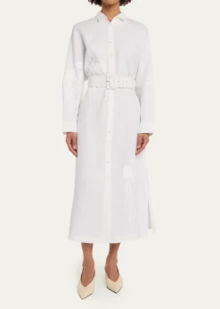 LibertinePorcelain Garden Linen Belted Midi Shirtdress