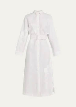 LibertinePorcelain Garden Linen Belted Midi Shirtdress