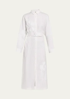 LibertineWhite On White Hand Silk Screen Belted Linen Shirtdress