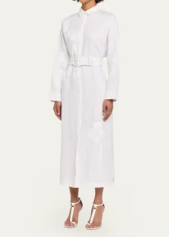 LibertineWhite On White Hand Silk Screen Belted Linen Shirtdress