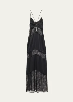LivySully Floral Lace & Silk Satin Maxi Dress