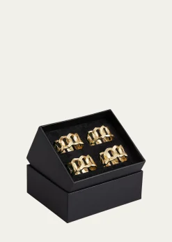L'ObjetCuban Link 24K Gold Napkin Rings Jewels, Set of 4