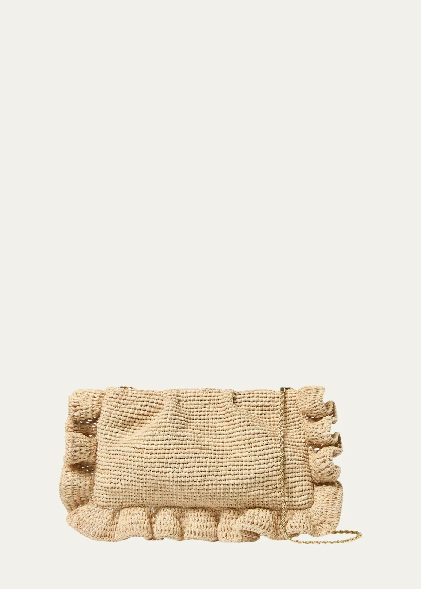 Loeffler RandallMavis Ruffle-Trim Raffia Clutch Bag