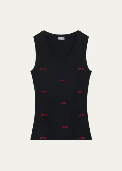 LoeweAll-Over Logo Embroidered Rib Tank Top