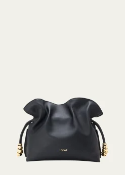 LoeweFlamenco Ruched Clutch Bag in Leather