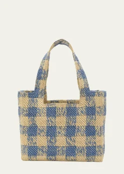 LoeweMedium Logo Tote Bag in Gingham Raffia