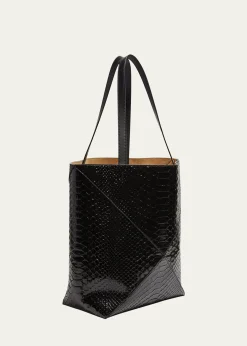 LoewePuzzle Fold Large Patent Python-Embossed Tote Bag