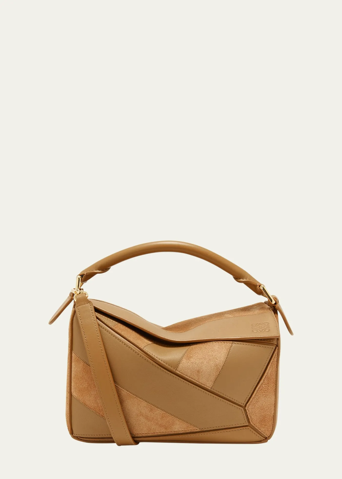 LoewePuzzle Small Striped Top-Handle Bag in Leather & Suede