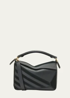 LoewePuzzle Small Striped Top-Handle Bag in Leather & Suede