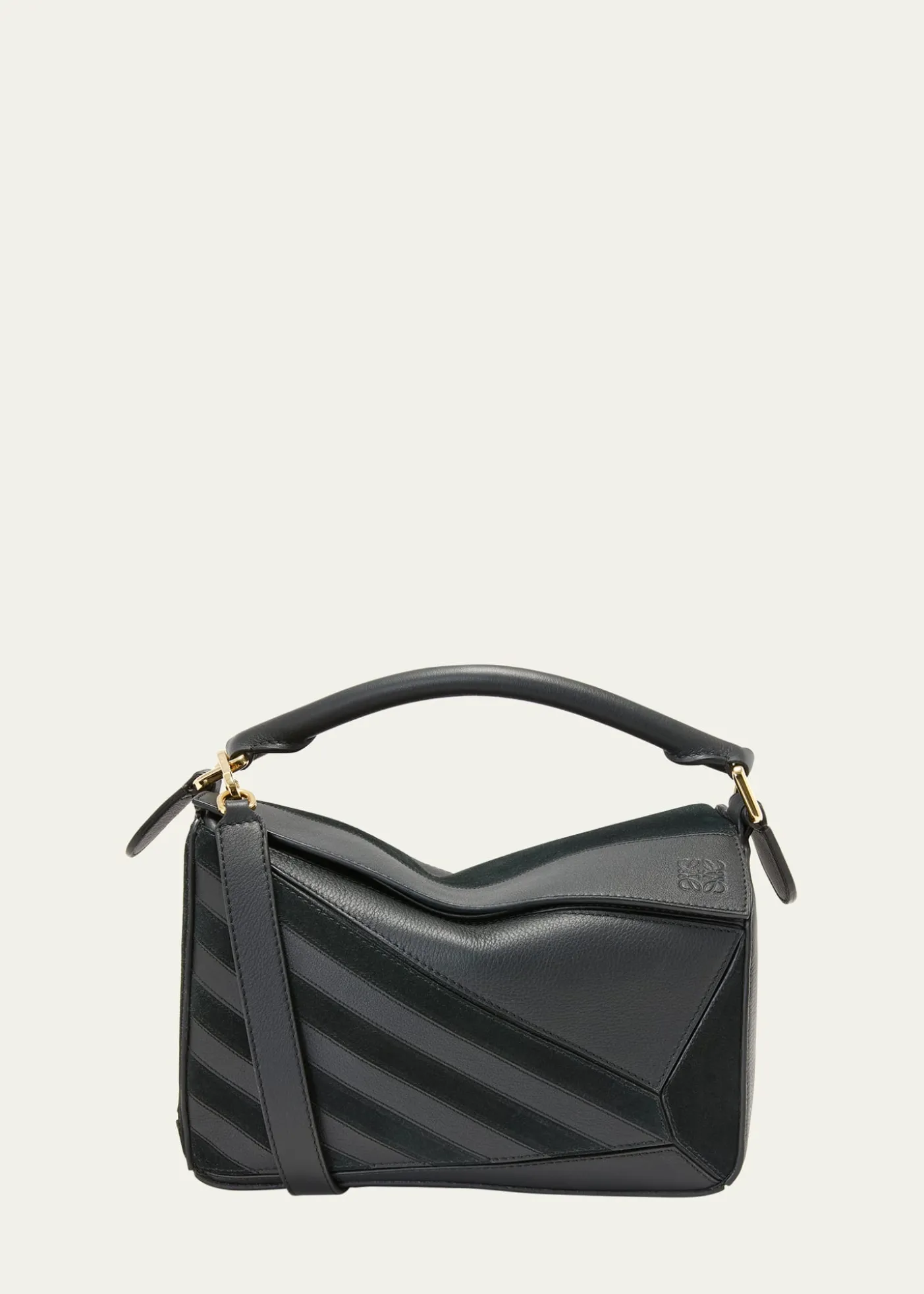 LoewePuzzle Small Striped Top-Handle Bag in Leather & Suede
