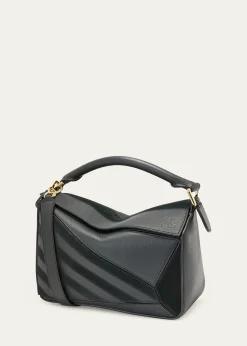 LoewePuzzle Small Striped Top-Handle Bag in Leather & Suede