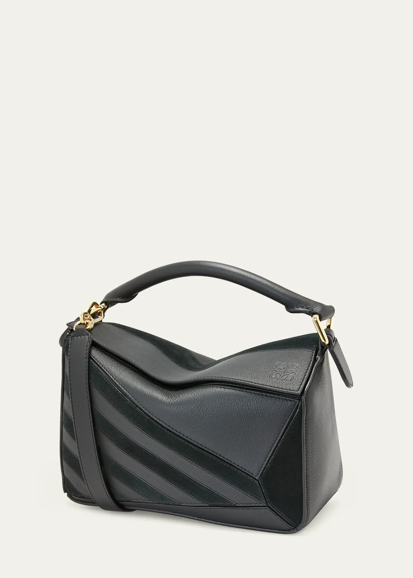 LoewePuzzle Small Striped Top-Handle Bag in Leather & Suede