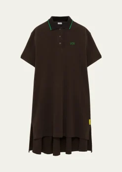 LoeweShort-Sleeve Cotton Pique High-Low Polo Dress