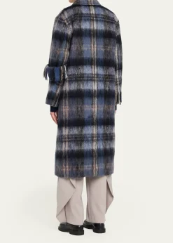 LoeweSingle-Breasted Plaid Wool Fringe Long Coat