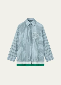 LoeweStriped Crinkled Cotton Button-Down Shirt