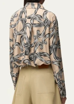 Loewex Paula's Ibiza Abstract-Print Silk Drawstring Balloon Shirt