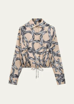 Loewex Paula's Ibiza Abstract-Print Silk Drawstring Balloon Shirt