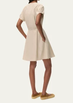 Loewex Paula's Ibiza Anagram Puff-Sleeve Pleated Mini Shirtdress