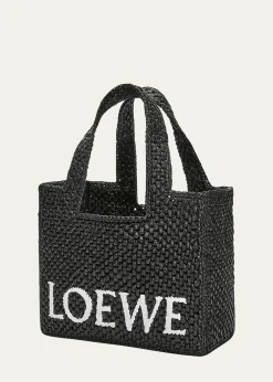 Loewex Paula's Ibiza Font Logo Small Tote Bag in Raffia