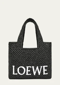 Loewex Paula's Ibiza Font Logo Small Tote Bag in Raffia