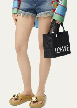 Loewex Paula's Ibiza Font Logo Small Tote Bag in Raffia