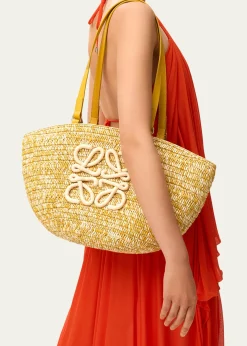 Loewex Paula's Ibiza Medium Eclipse Basket Bag in Melange Raffia and Calfskin