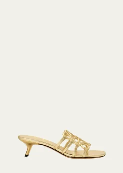 Loewex Paula's Ibiza 45mm Petal Anagram Metallic Leather Mule Sandals