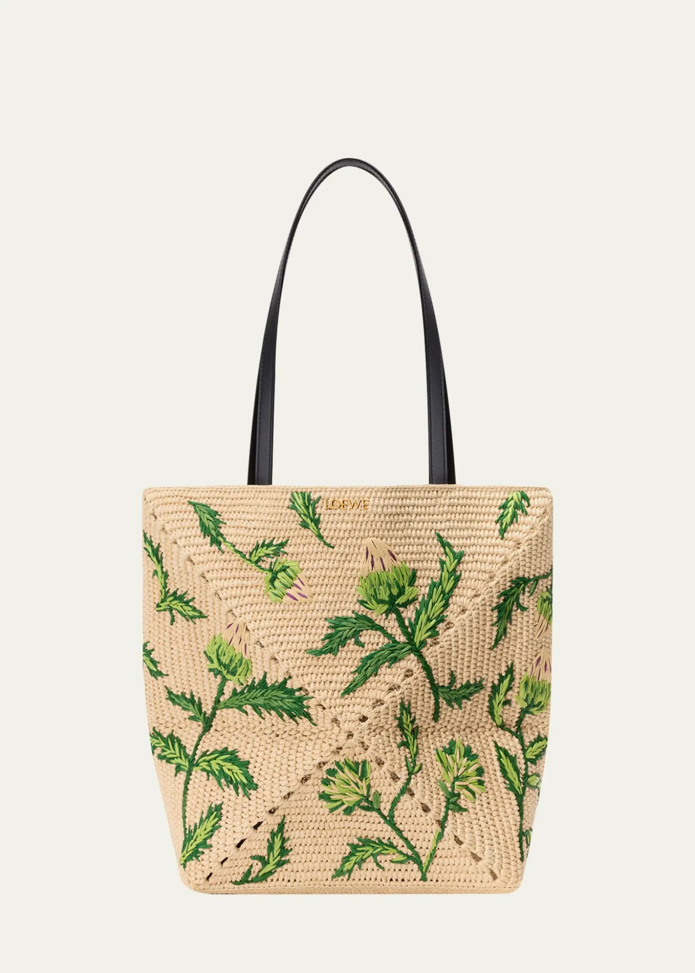 Loewex Paula's Ibiza Puzzle Embroidered Raffia Tote Bag