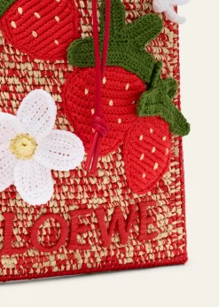 Loewex Paula's Ibiza Strawberry Applique Raffia Pouch Bag