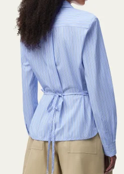 Loewex Paula's Ibiza Striped Cotton Button-Down Wrap Shirt
