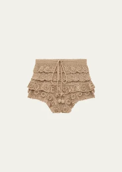 Loewex Paula's Ibiza Tiered Ruffle Crochet Pull-On Shorts