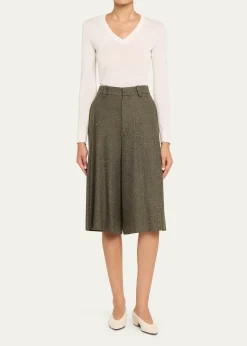 Loro PianaDrake Cashmere-Wool Wide-Leg Bermuda Trousers