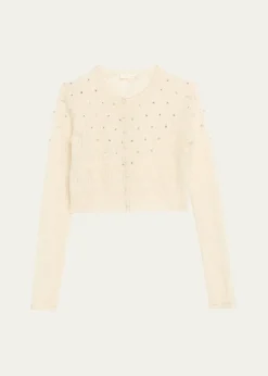 LoveShackFancyCalico Embellished Pointelle Cardigan