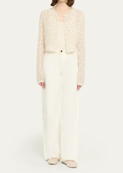 LoveShackFancyCalico Embellished Pointelle Cardigan