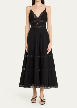 LoveShackFancyCatryn Lace-Trim Midi Dress