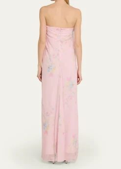 LoveShackFancyEmara Strapless Floral Chiffon Gown